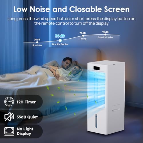 Windowless Portable Air Conditioners, 6L Swamp Cooler, 3-IN-1 Evaporative Air Cooler with 4 Ice Packs, 4 Modes & 3 Speeds, Auto Oscillating, 12H Timer, Remote, Quiet Cooling Fan for Home