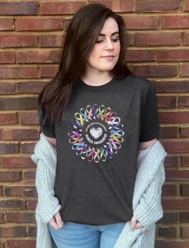BREAST CANCER SHIRTS FOR WOMEN CANCER AWARENESS SHIRT CANCER SHIRTS COLORFUL RIBBON SUNFLOWER CANCER WARRIOR TEE TOP