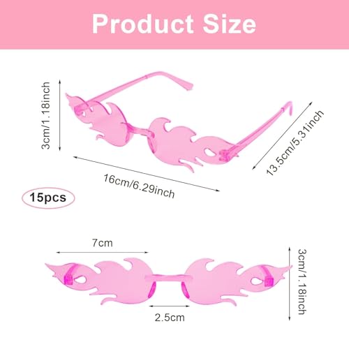 Minnhua 15pcs Flame Sunglasses Party Glasses Funny Glasses Transparent Colorful Glasses Hippy Glasses Flame Plastic Glasses for Parties Birthday Cosplay Carnival Children and Adults