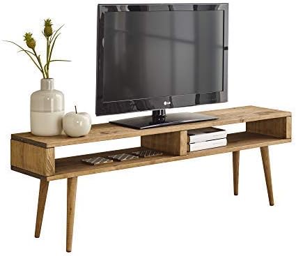 Mesa televisión, Mueble TV salón diseño Vintage 2 Huecos, Madera Maciza Natural, fabricación Artesanal. 140 cm x 40 cm x 30 cm