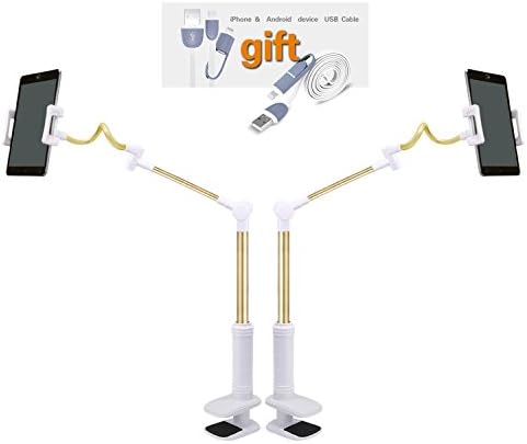 Tablet &amp; Smart Phone Stand ,Gooseneck Flexible Adjustable Arm Holder ,360 degree rotation for 4-12 Inches iPad or Android Devices, Clamp Mount for Desktop Bedroom, Office, Bathroom, Kitchen. (White)