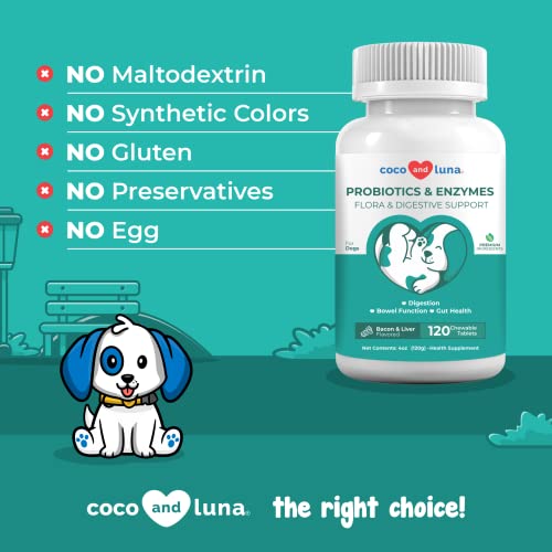 Probiotics for Dogs 120 Chewable Tablets Diarrhea & Gas Relief for