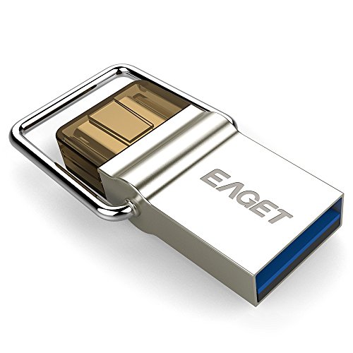 EAGET Dual USB Flash Drive 64G Type C 3.1 + USB 3.0 Mini Metal Key Ring High Speed Waterproof