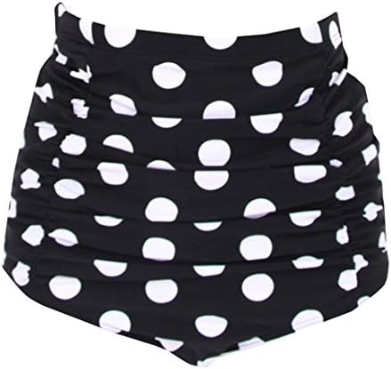 Solid Black / Polka Dots Wrap Vintage High Waisted Bikini Bottom-BX802-PKD2