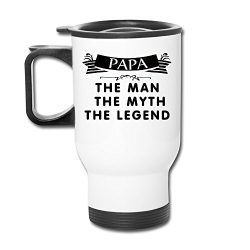 Papa The Man The Myth White Aluminum Travel Mug - Novelty Mug - 12 Ounces Travel Coffee Cup