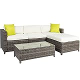 Best Choice Products 5-Piece Modular Wicker Patio Sectional Set w/ Glass Tabletop, Removable Cushion Covers - Gray