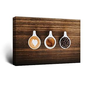 Canvas Wall Art - Cups of Coffee and Coffee Beans on Wooden Board - Giclee Print Gallery Wrap Modern Home Art Ready to Hang - 12x18 inches