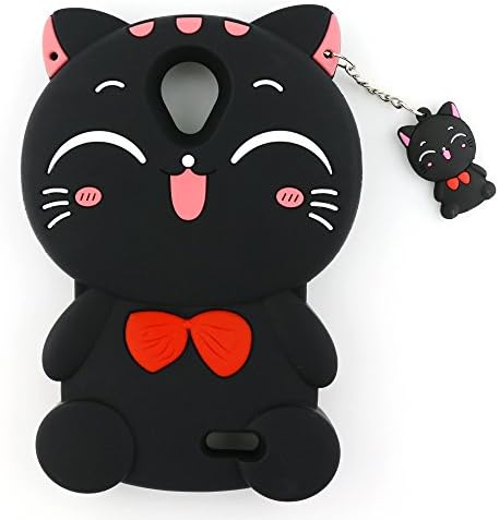 ZTE Maven 2 Case, ZTE Prestige N9132 Case, ZTE Sonata 3 Case, ZTE Avid Plus Case, ZTE Avid Trio Case, 3D Cute Cartoon Lucky Fortune Cat Silicone Case Cover for ZTE Maven 2 Z831 (2016) (Black Cat)