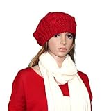 Nicerocker New Fashion Warm Winter Women Ladies Beret Braided Baggy Beanie Hat ((Red))
