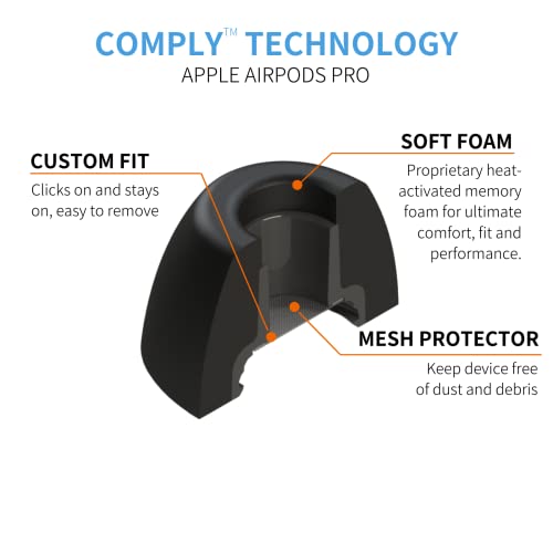 Comply Memory Foam Replacement Earbud Tips for Apple AirPods Pro 1 & 2 | Ultimate Comfort, Secure Fit, Superior Noise Isolation | Anti Slip, Prevent From Falling Out | Black (S/M/L) (3 Pairs)