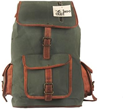 Leather Canvas 18" Backpack for Laptop Satchel Hiking Casual Rucksack Travel