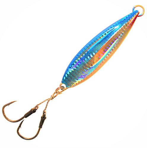 Calissa Offshore Tackle Flat Fall Jig ||| 80g 150g 250g 300LBS Assist Hooks 3/0 Butterfly ||| Vertical Knife Speed Lure Slow Pitch Fall || (Blue Mackerel, 250g)