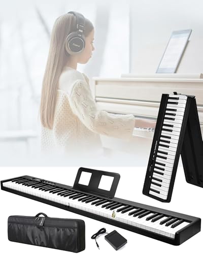 ALLESM Portable Foldable 88-Key Piano Semi-Weighted Keys with Sustain Pedal Touch-Sensitive Keys and Bluetooth, Dual Stereo Speakers Folding Digital Piano for home park classroom