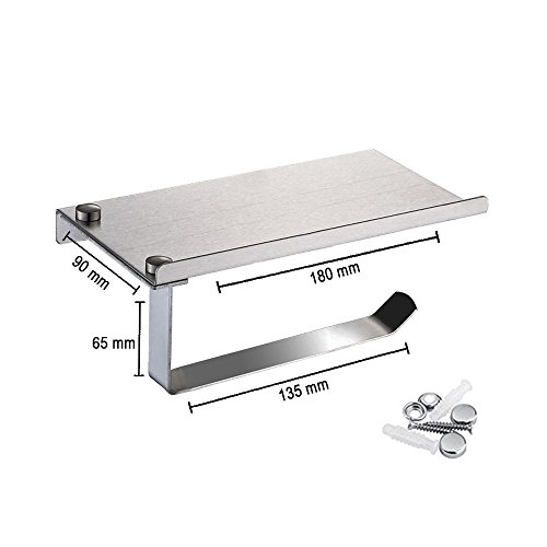 Prorighy Stainless Steel Mobile Stand Featuring Toilet Paper Holder for Bathroom | Stainless Steel Toilet Wall Mount | Mobile Phone Storage - Thumbnail 2