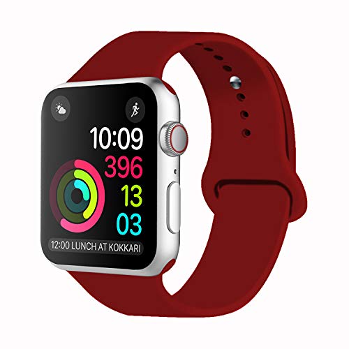 IDON Smart Watch Band, Soft Silicone Replacement Sports Band for Apple Watch Band Series 3/2/1, 42mm Apple Watch All Models (S/M,Wine Red)