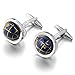 INBLUE Men's Rhodium Plated Cufflinks Silver Blue Globe Shirt Wedding (with Gift Bag)