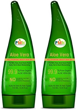 PMK Pure Organic ALOE VERA GEL Green - Multipurpose Beauty Skin Gel - Ideal for Skin, Face, Body, Hair, Beard, Acne Scars, Moisturizing ((Pack of 2)= 260 ML)