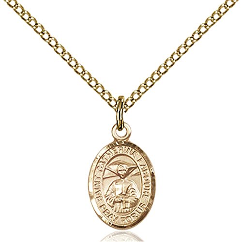 Gold Filled St. Catherine Laboure Pendant 1/2 x 1/4 inches with Gold Filled Lite Curb Chain