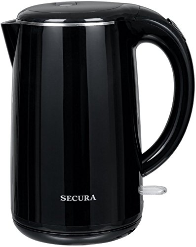 Secura SWK-1701DB Stainless Steel Double Wall Electric Water Kettle, 1.8 quart, Black