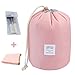 INVODA Cosmetic Bag for Women Barrel Shaped Travel Makeup Bags Large Capacity Soft Waterproof Portable Drawstring Cosmetic Bag Multifunctional Bucket Toiletry Bag (Pink)