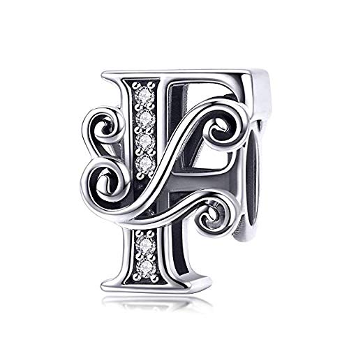 Genuine 925 Sterling Silver Initial A-Z Alphabet Bead 26 Letter Charms for Pandora Bracelet Jewellery (F)