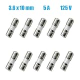 SIXQJZML 10 Pack F5AL Fast-Blow Mini Fuse 5A 5amp 125V Glass Fuses 0.14 x 0.39 inch / 3.6 x 10 mm (125Volt) (F5A)