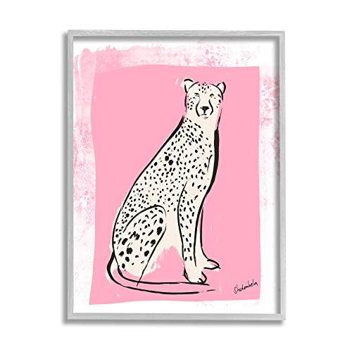 Stupell Industries Modern Cheetah Ink Lines Blocked Pink Border, Design by Kend…
