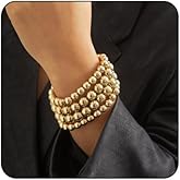 MarveBard Gold Beaded Bracelet for Women Adjustable Bohemian Bead Bracelet Trendy Stretch Stackable Gold Bracelet Set Chunky Bead Ball Bracelets Hypoallergenic Beaded Jewelry