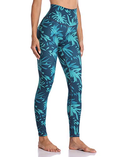 Colorfulkoala Women’s High Waisted Pattern Leggings Full-Length Yoga Pants (S, Aqua Palms)