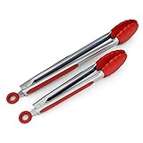 BonBon Locking Stainless Steel Kitchen Tongs Silicone Head, Heat Resistan 2 Pack [9