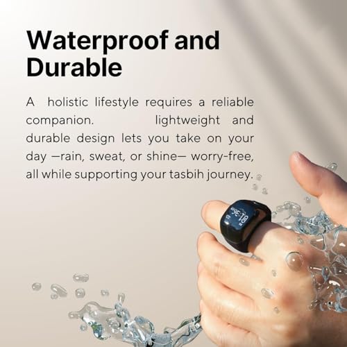Jood J01 Smart Zikr Ring Tasbih Counter, Smart Rings Tasbeeh For Prayer Reminder OLED Display,IP67 Waterproof, 3 Sizes (18/20/22mm) + Charging Case (Black)