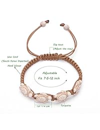 PearlyPearls - Pulsera trenzada con diseño de tortuga turquesa, para mujer, cordón encerado, ajustable, hecha a mano, joyería bohemia para niñas, sin metal, B10-DZ