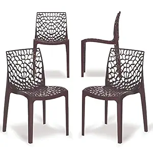 Binani Web Dining/Cafeteria/Designer Armless Heavy Duty Plastic Chair for Home,Office and Garden (Set of 4Pc, Brown)