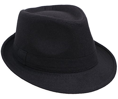 Men / Women's Classic Short Brim Gangster Manhattan Trilby Fedora Hat, Black