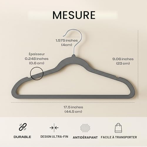 Premium Cintres en Velours (Gris, Paquet de 20)