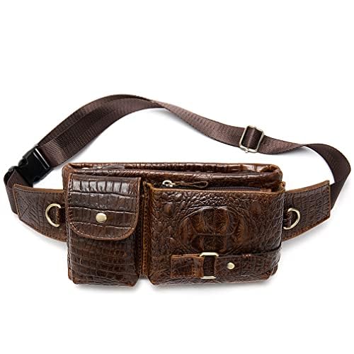 Hebetag Leather Waist Pack Fanny Bag Handbag for Men Women Hip Bum Belt Purse Travel Outdoor Running Hiking Camping Cell Phone Clutch Pouch Pocket, Deep Brown