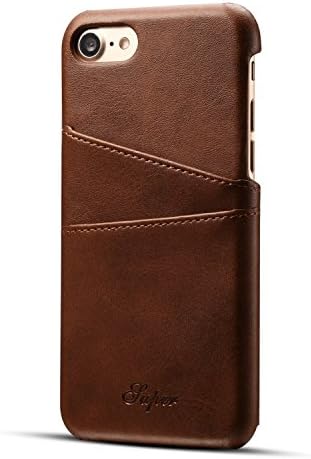 iPhone 8 /iPhone 7 Leather Card Case,Fashioneey Minimalist Vintage Synthetic Leather Wallet Case, Ultra Slim Professional Cover with 2 Card Holder Slots for iPhone 8/iPhone 7(Brown)