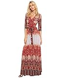 Milumia Women's Bohemian 3/4 Sleeve Faux Wrap Maxi Dress Orange L