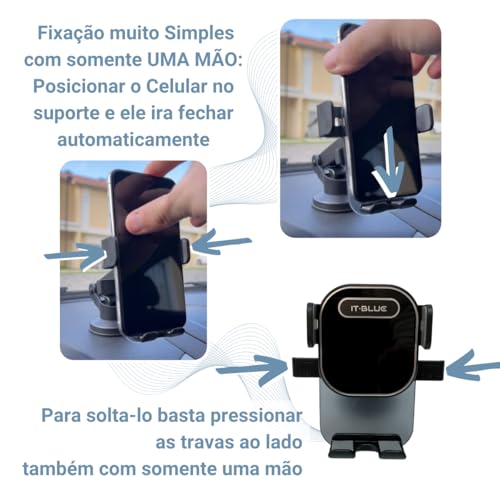 Suporte Celular para Carro, 360°, Antivibração, Antiqueda, Fixação Firme no Vidro e Painel Veicular Automotivo Universal, Compativel com todos os Celulares Apple iPhone Samsung Galaxy - Premium
