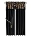 Chezmoi Collection Royale 4-Piece Jacquard Floral Window Curtain/Drape Set Sheer Backing Tassels Valance, Black/Gold