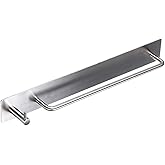 Sumnacon Towel Bar Rack with Hook, 13.38 Inch 3M Self Adhesive Stainless Steel Towel Holder Organizer for Bathroom Kitchen Bedroom, Brushed Finish (Towel Rack with Hook)