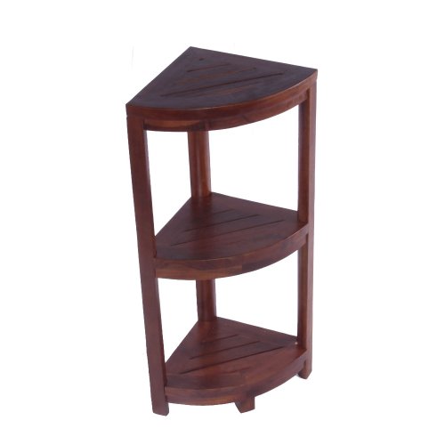 Decoteak Oasis 32-Inch Solid Teak 3 Tier Corner Shelf with Leg Levelers, Rich Dark Brown
