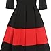 oxiuly Women's Vintage Half Sleeve O-Neck Contrast Casual Pockets Party Swing Dress OX253 (L, Black)