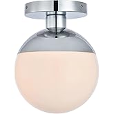 Living District Eclipse 1-Light Metal Flush Mount in Chrome/Frosted White