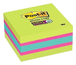 Image of Post-it Super Sticky Notes Cube, 3 in x 3 in, Bright Colors, 1 Cube/Pack, 360 Sheets/Cube (2027-SSGFA)