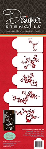 Designer Stencils C440 Blooming Cherry Tree Cake Stencil Set, Beige/semi-transparent