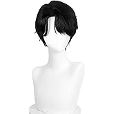 Beutthiar Black Wig for Cosplay, 12 Inch Short Costume Wig, Side Part Synthetic Hair for Men Halloween