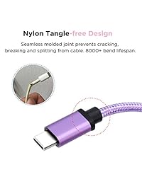 Galaxy S8 cargador, benicabe (Pack de 2) USB de 6 ft tipo C Cable De Carga Rápida Cable trenzado de nailon para Samsung S9 S9 Plus Note 8, Pixel 2, LG V20, Moto Z y más Púrpura Ultra