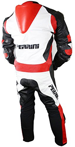 Perrini 1 Pc Red White & Black Genuine Cow Hide Leather Motorbike Riding Motorcycle Racing Suit