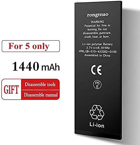 Rongmao Battery Replacement Kit for Phone 5 - with Complete Repair Tools Kits and Instruction - Included 24 Month Warranty